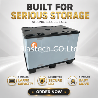 Plastic Crates Collapsible, Foldable Crate Pallet Box 10mm 12mm Wall, 300kg Dynamic 500kg Static Load Custom Color