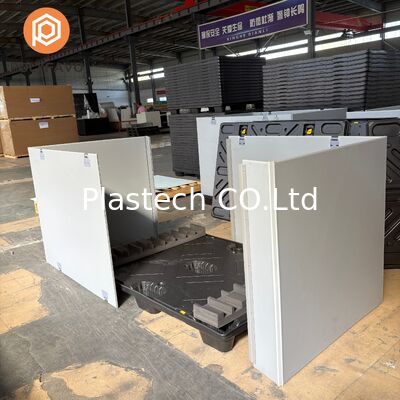 Warehouse Storage Pallet Box with EVA Lining, Two C Shaped Coaming Panels Spliced, Collapsible Plastic Base Container